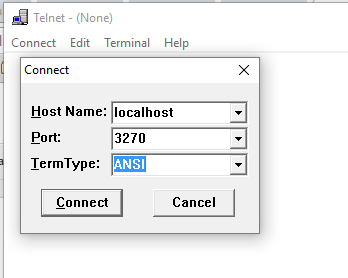 Windows NT Telnet connect dialog